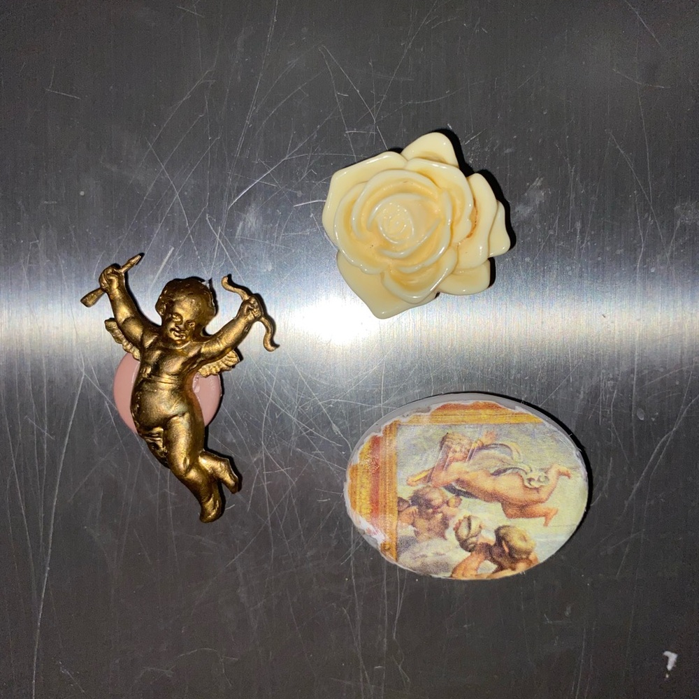 Cherub Cupid Rose 3 Piece Vintage-Style Magnet Set Up-cycled & Handmade 💘 🌹 - Picture 2 of 6